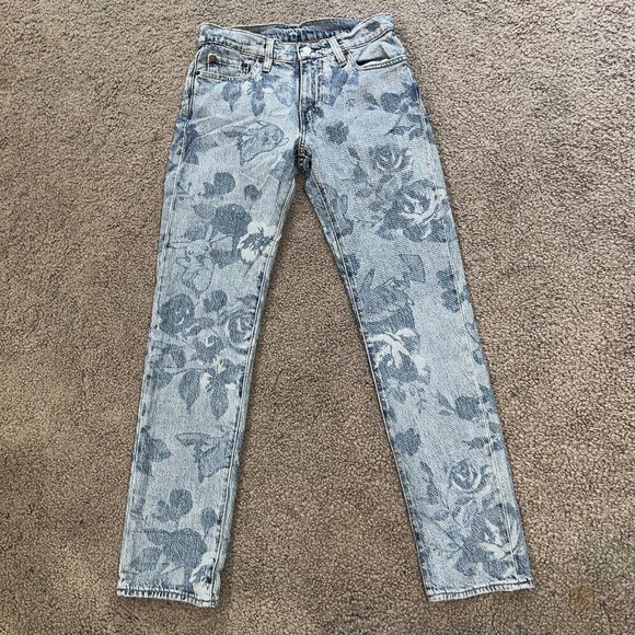 LEVI'S X POKEMON BIG E FLORAL PIKACHU Button Fly Denim Blue Jeans 28X30 - Picture 1 of 16